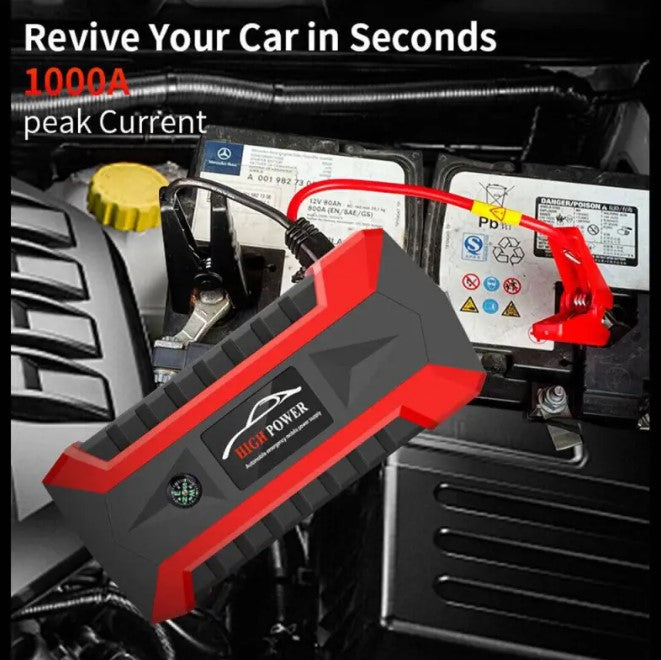 Portable Car Jump Starter – 1000A Peak, 12000mAh Battery Booster with USB, Type-C & LED Flashlight