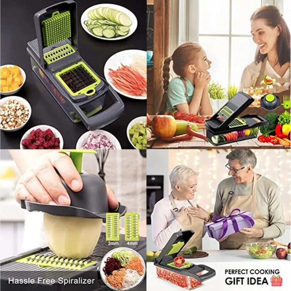 15-in-1 Vegetable Chopper & Slicer Set – 8 Stainless Steel Blades, 1.5L Container, BPA-Free