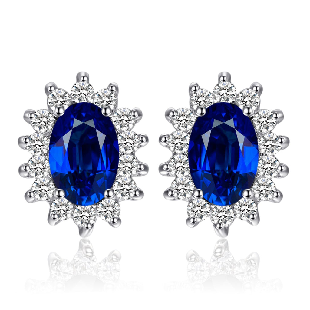 Princess Diana Sapphire Stud Earrings – 14K Gold Plated 925 Sterling Silver Gemstone Earrings for Women