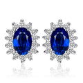 Princess Diana Sapphire Stud Earrings – 14K Gold Plated 925 Sterling Silver Gemstone Earrings for Women