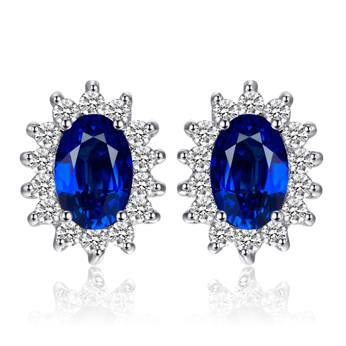 Princess Diana Sapphire Stud Earrings – 14K Gold Plated 925 Sterling Silver Gemstone Earrings for Women