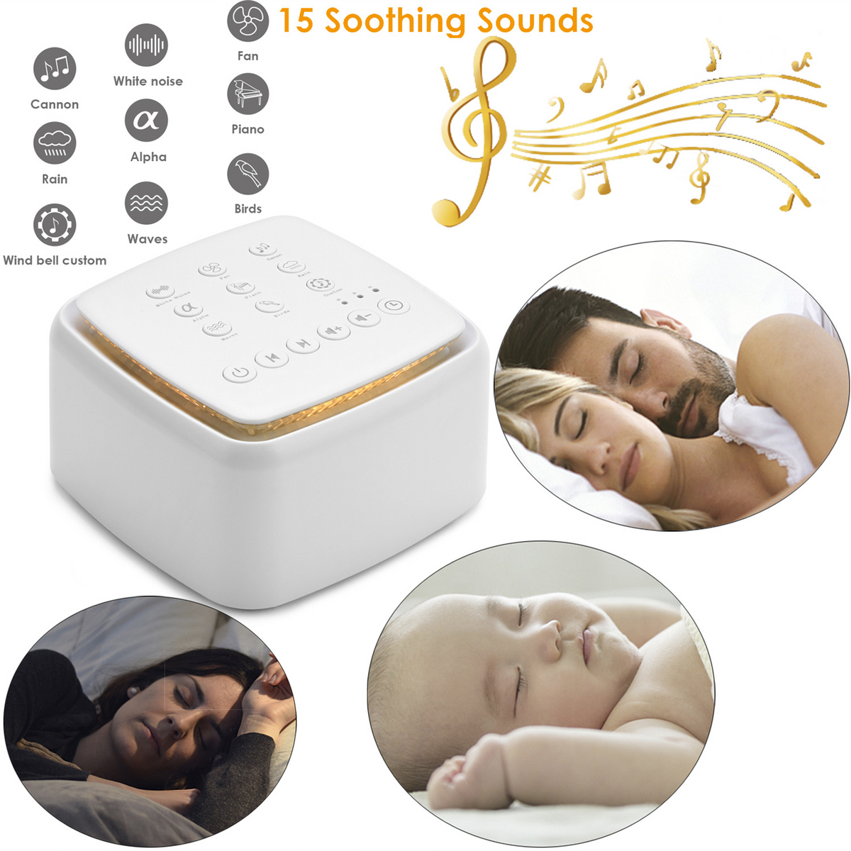 Rechargeable White Noise Machine – Portable Sleep Sound Machine with Timer & USB-C
