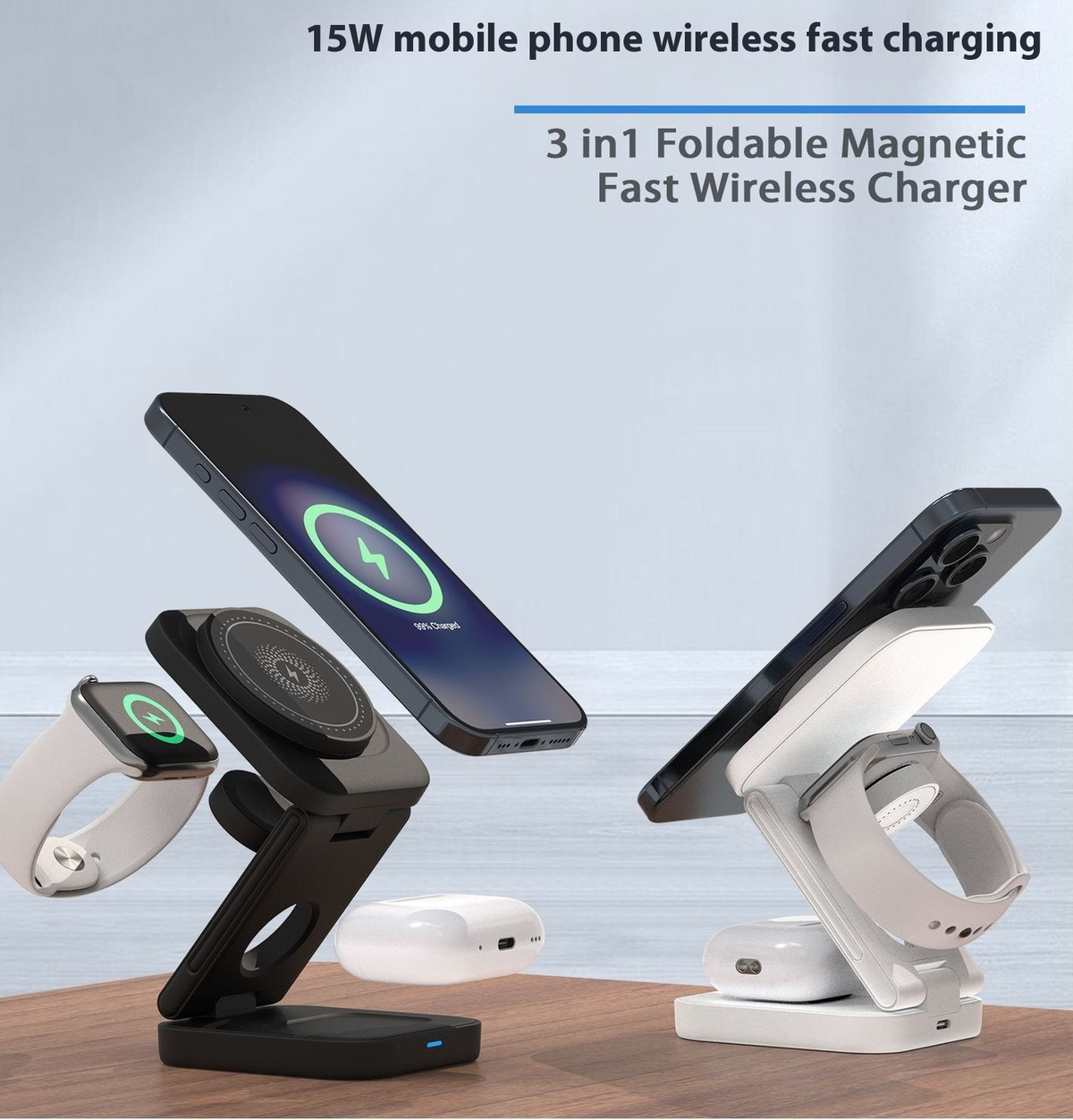 3-in-1 Foldable Magnetic Wireless Charger – 30W for iPhone, Apple Watch & AirPods