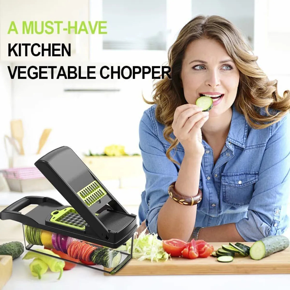15-in-1 Vegetable Chopper & Slicer Set – 8 Stainless Steel Blades, 1.5L Container, BPA-Free