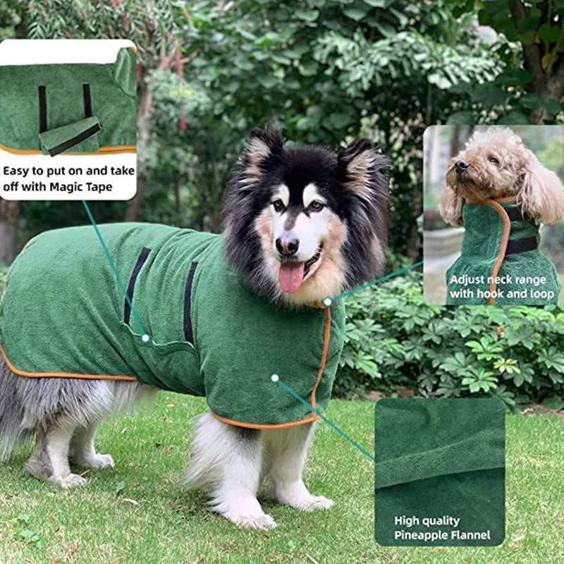 Fast-Drying Pet Bathrobe Towel – Ultra Absorbent Dog & Cat Drying Robe