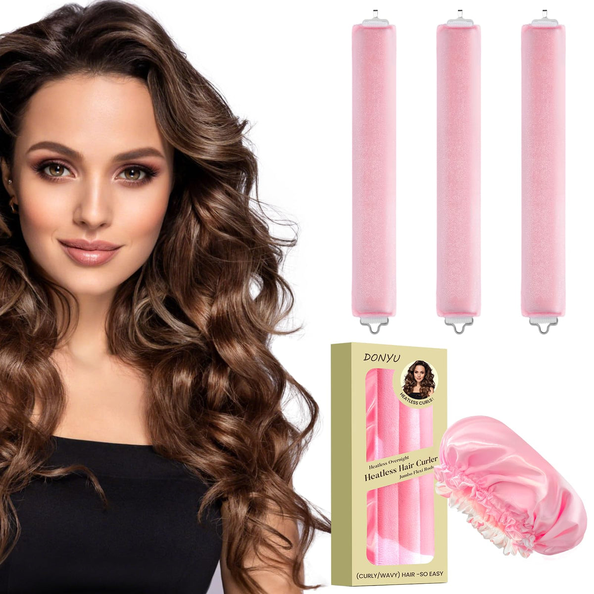 Heatless Hair Curler – Overnight Curling Rods with Sleep Cap for All Hair Types