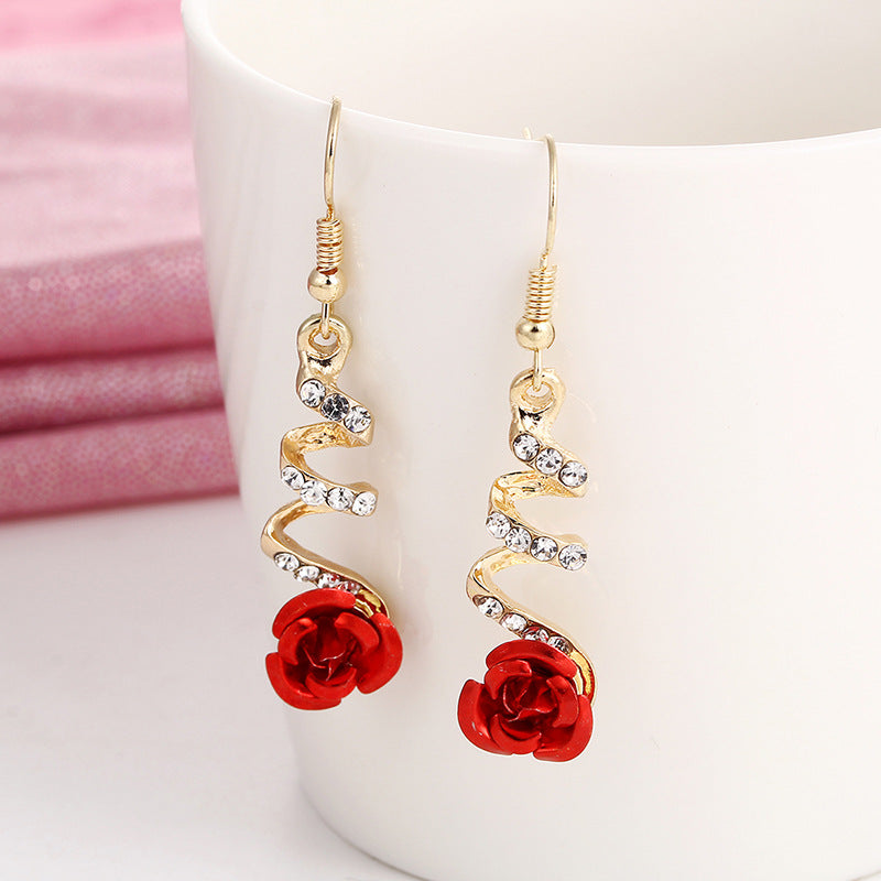Korean Rose Flower Earrings – Creative Fashionable Floral Stud Earrings