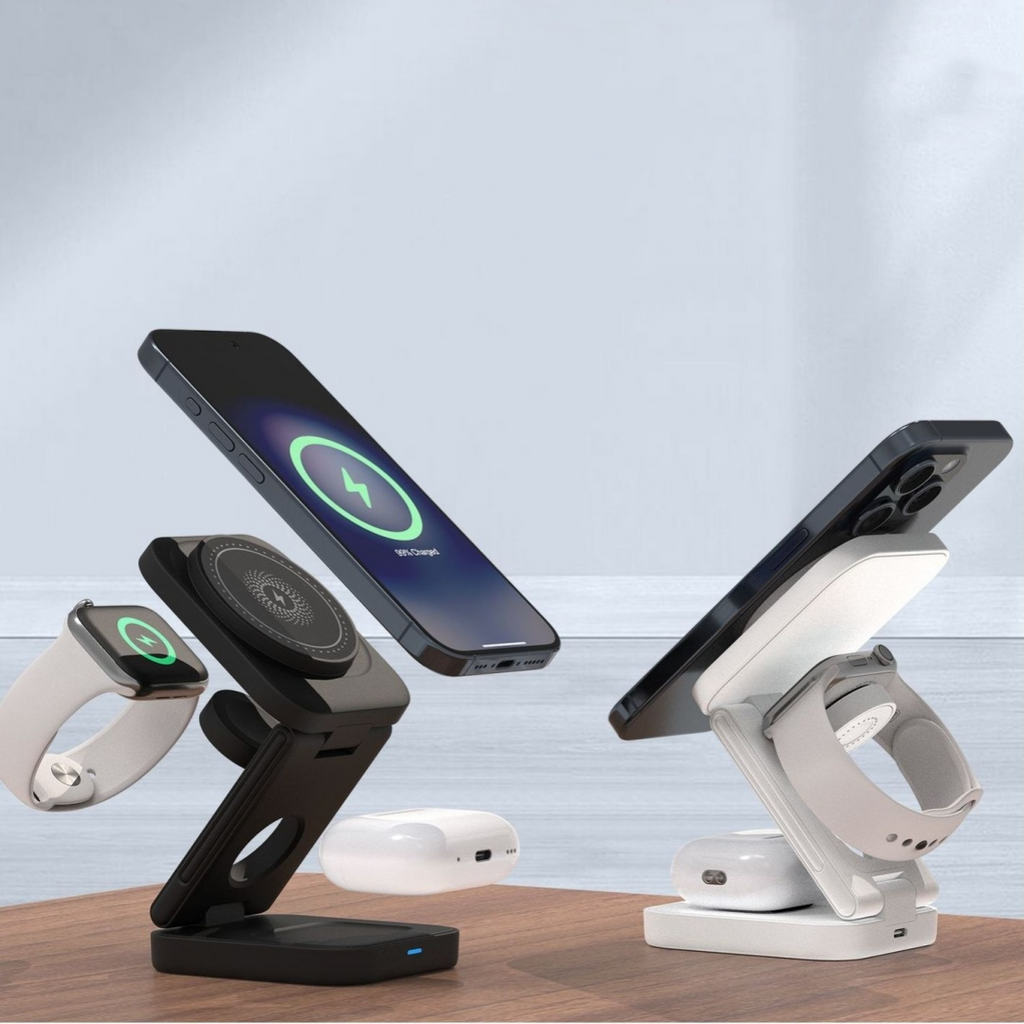 3-in-1 Foldable Magnetic Wireless Charger – 30W for iPhone, Apple Watch & AirPods