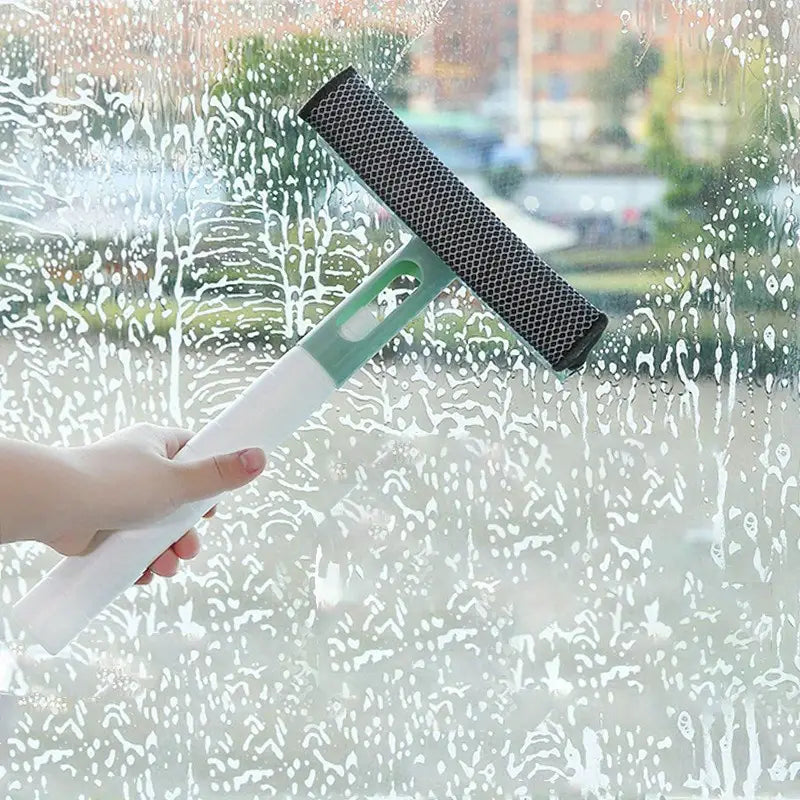 3-in-1 Window Glass Cleaner with Spray Bottle – Double-Sided Sponge & Squeegee