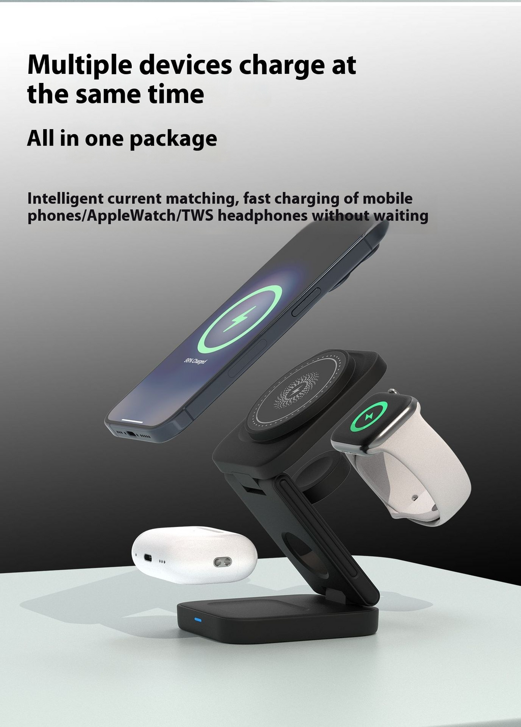 3-in-1 Foldable Magnetic Wireless Charger – 30W for iPhone, Apple Watch & AirPods