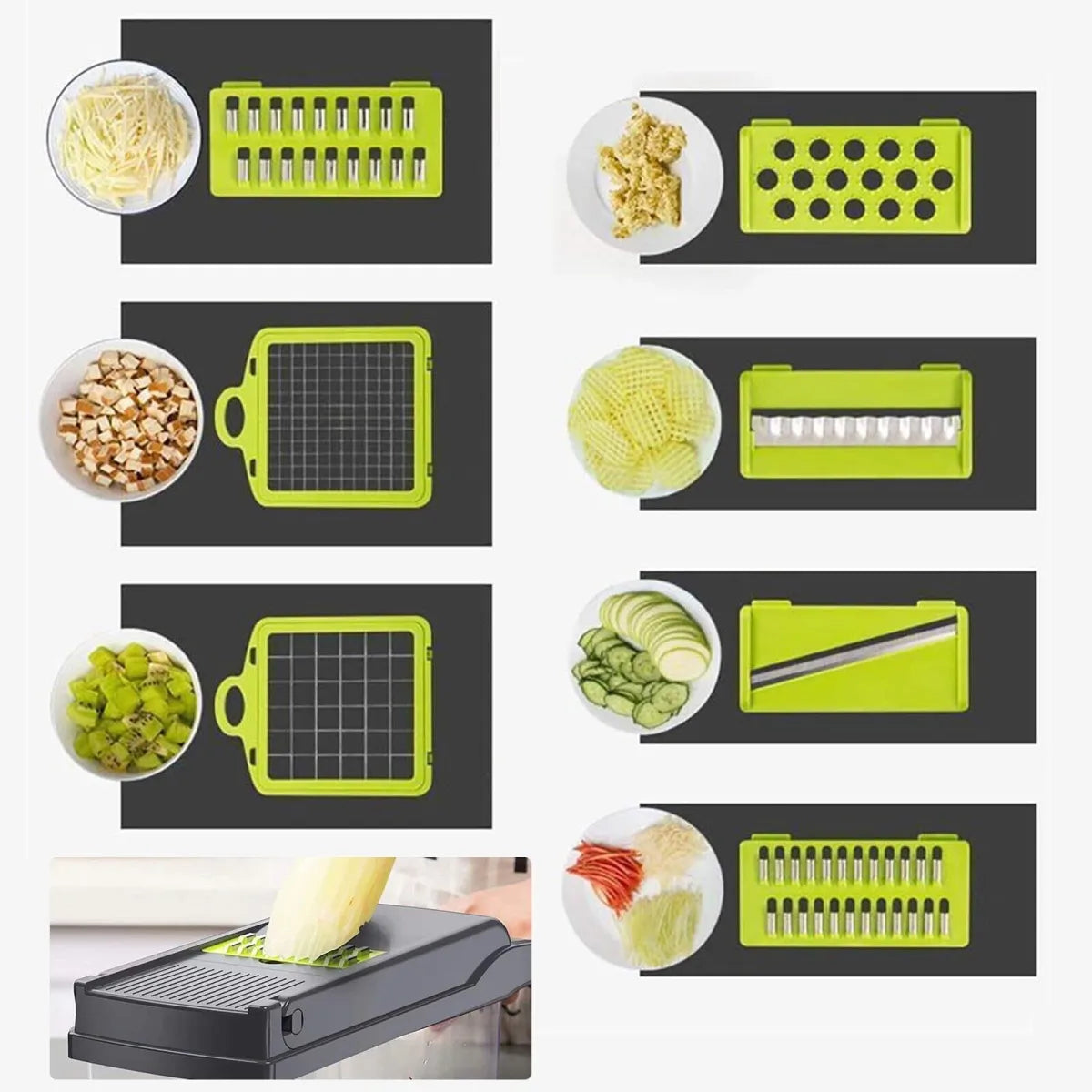 15-in-1 Vegetable Chopper & Slicer Set – 8 Stainless Steel Blades, 1.5L Container, BPA-Free