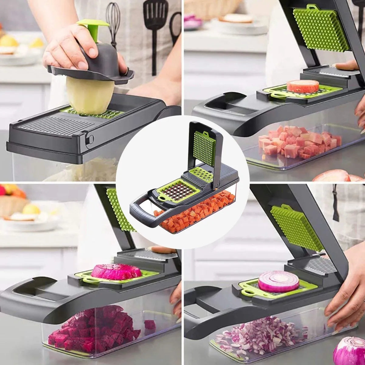 15-in-1 Vegetable Chopper & Slicer Set – 8 Stainless Steel Blades, 1.5L Container, BPA-Free