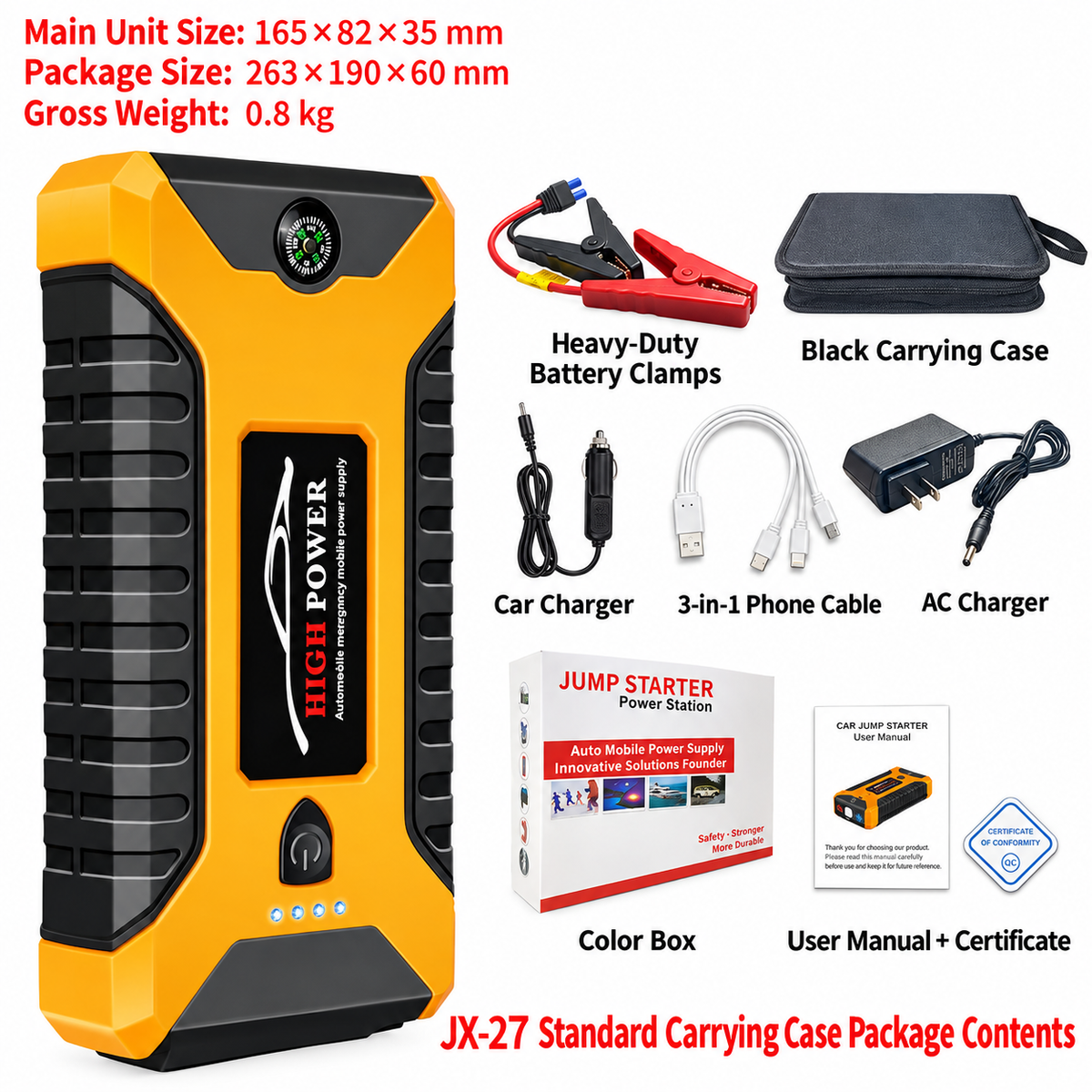 Portable Car Jump Starter & Power Bank – 600A Peak, 4-in-1 Emergency Booster