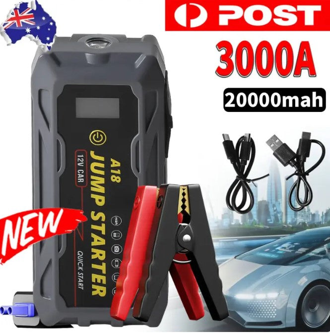 Portable Car Jump Starter – 1000A Peak, 12000mAh Battery Booster with USB, Type-C & LED Flashlight