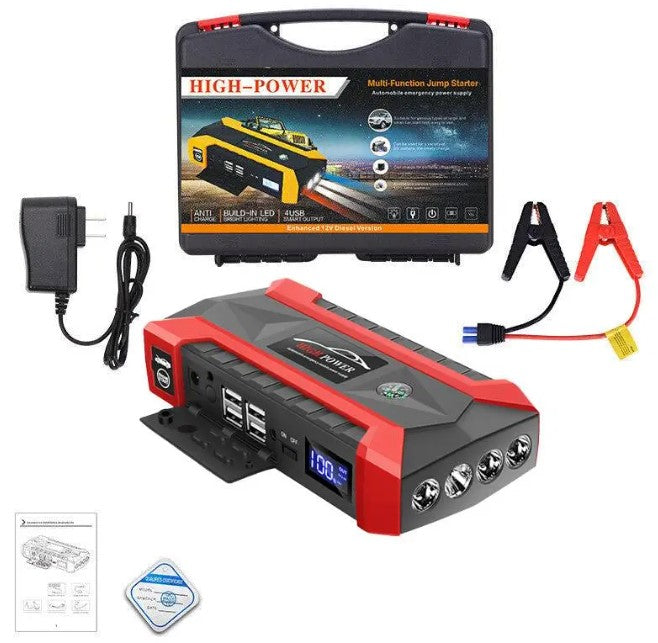 Portable Car Jump Starter – 1000A Peak, 12000mAh Battery Booster with USB, Type-C & LED Flashlight