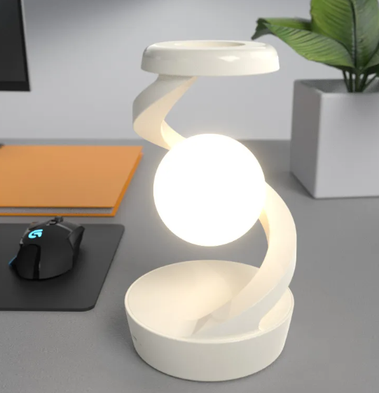 Rotating Moon Desk Lamp – Wireless Charging Pad with Ambient Night Light