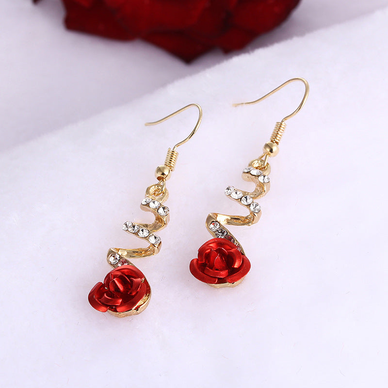 Korean Rose Flower Earrings – Creative Fashionable Floral Stud Earrings